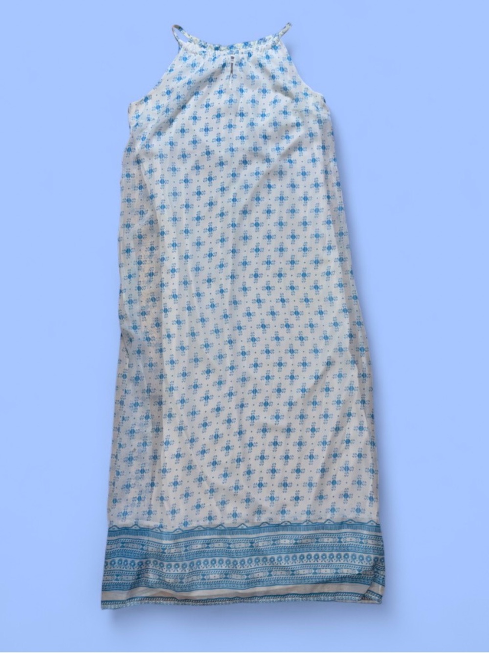 Light Blue & White Maxi Dress with Delicate Pattern